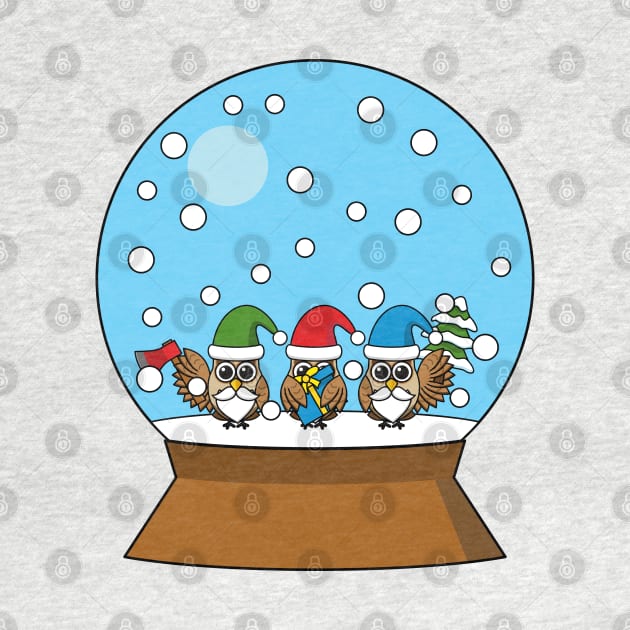 Snow Globe with Three Gnome Owls by BirdAtWork